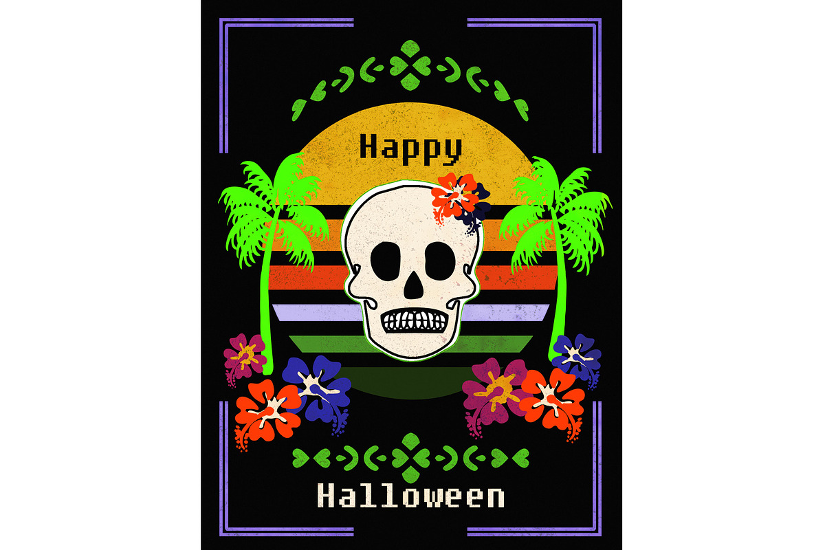 Happy Hawaiian Halloween Skull, a Seasonal Illustration by Sharon Schwalbe (Photo 1 of 2)