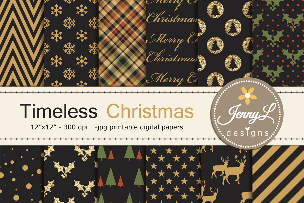 Gold Christmas Digital Papers, a Pattern Graphic by JennyL Designs (Photo 1 of 3)