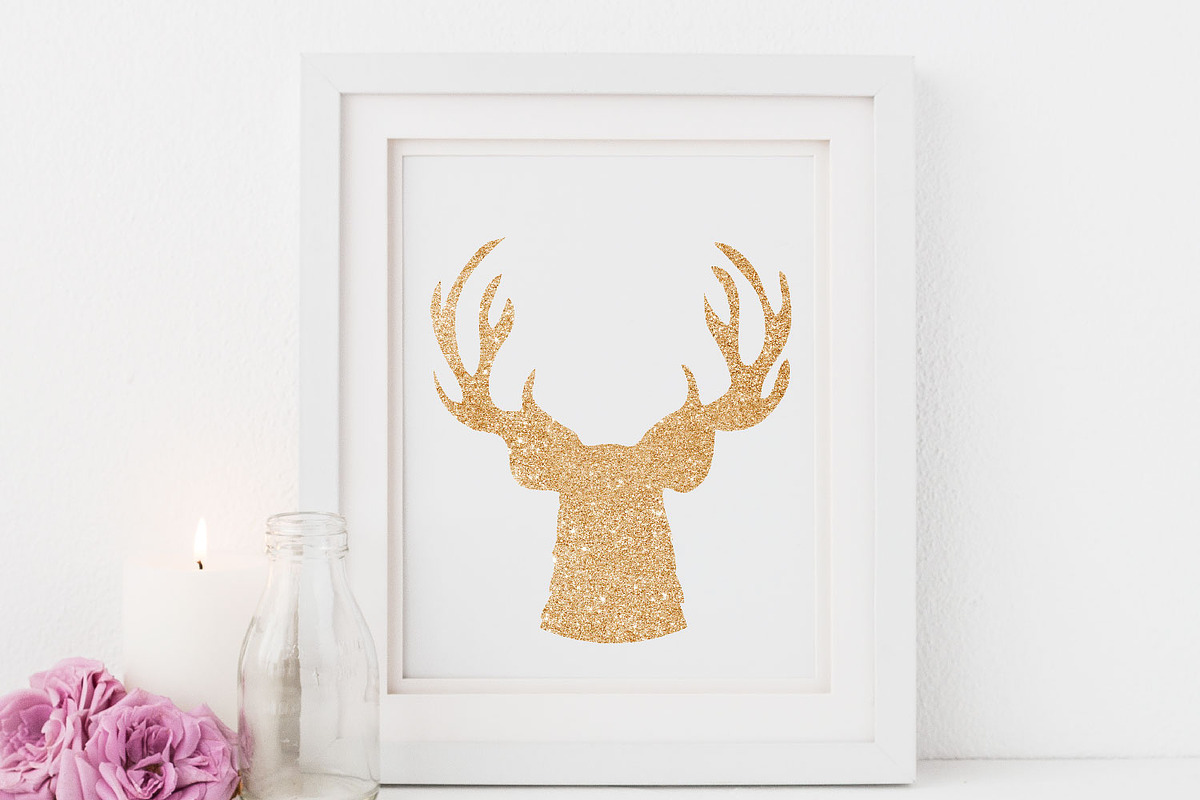 Deer Head Clipart - gold glitter, a Graphic by ConfettiBears (Photo 4 of 5)