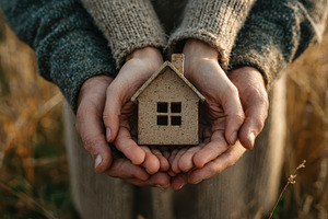 Couple holding small house model dre, a Photo by Pixeness Studio