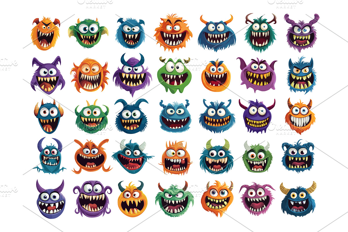 Monster faces cartoon vector set, an Animal Illustration by Onyx