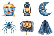 Watercolor Denim Halloween Set PNG, an Illustration by SinaCreation (Thumbnail 4 of 7)