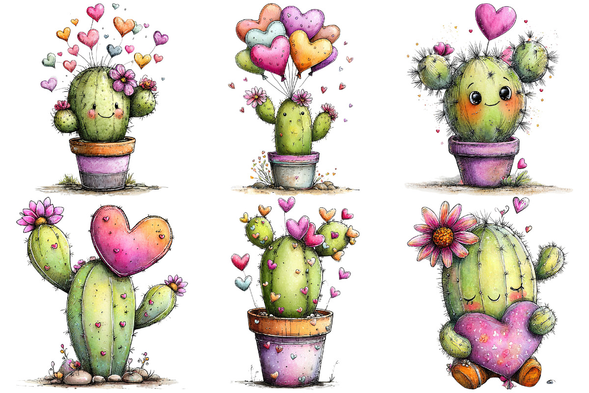Cactus Valentine's Day Clipart, an Illustration by Pixels.Craft (Photo 5 of 5)