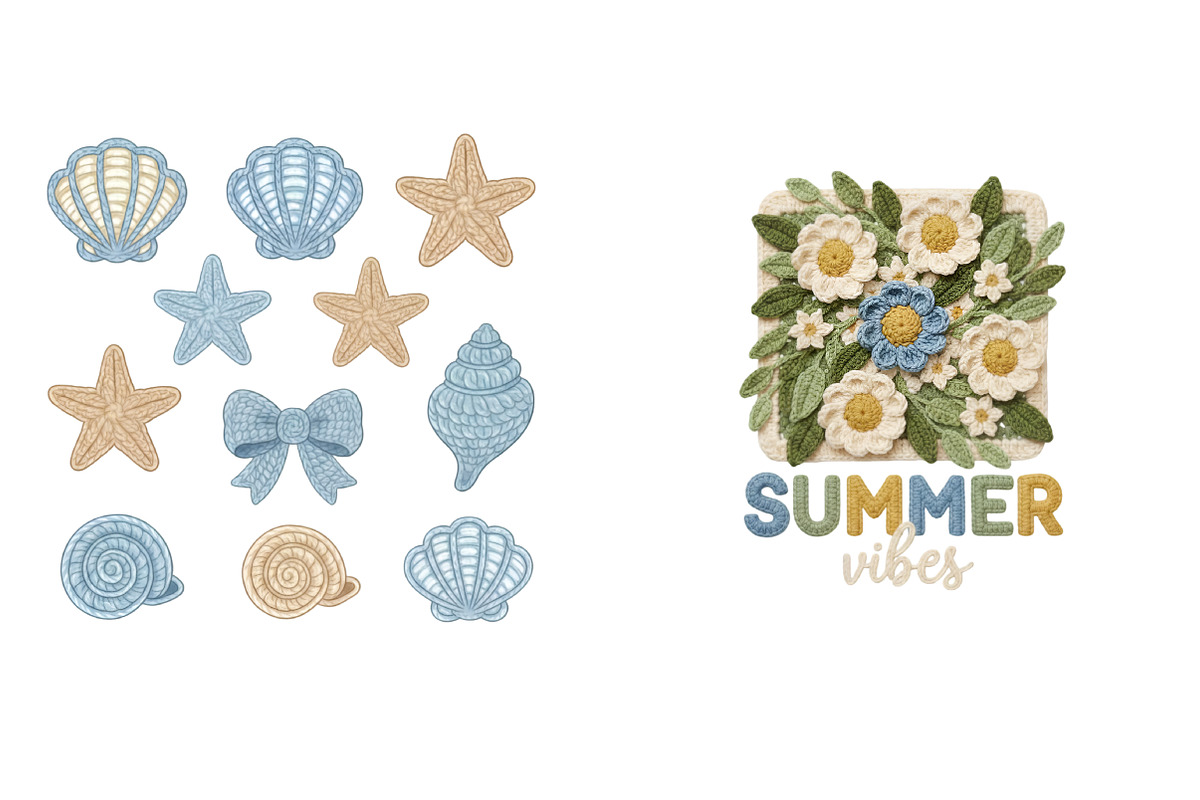 Faux Yarn Beach Summer Clipart, an Illustration by SinaCreation (Photo 4 of 11)