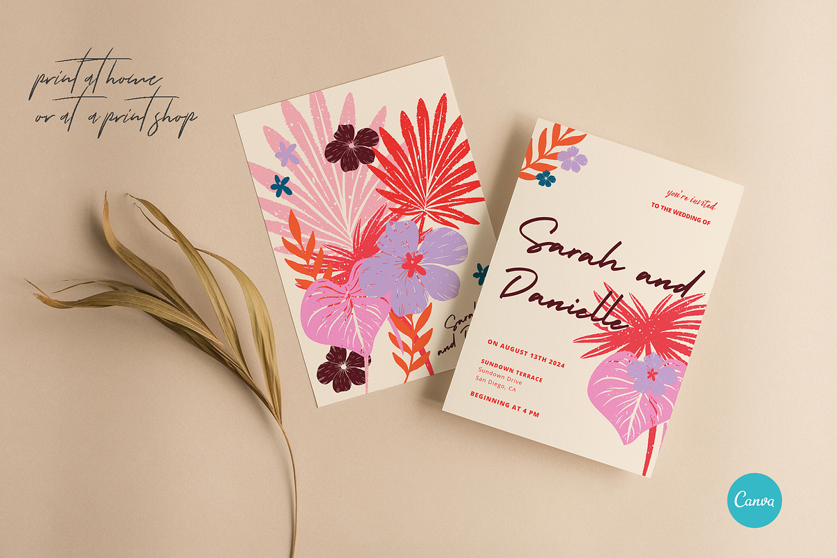 Tropical Wedding Invitation CANVA, an Invitation Template by StudioVonBraitenberg (Photo 3 of 9)