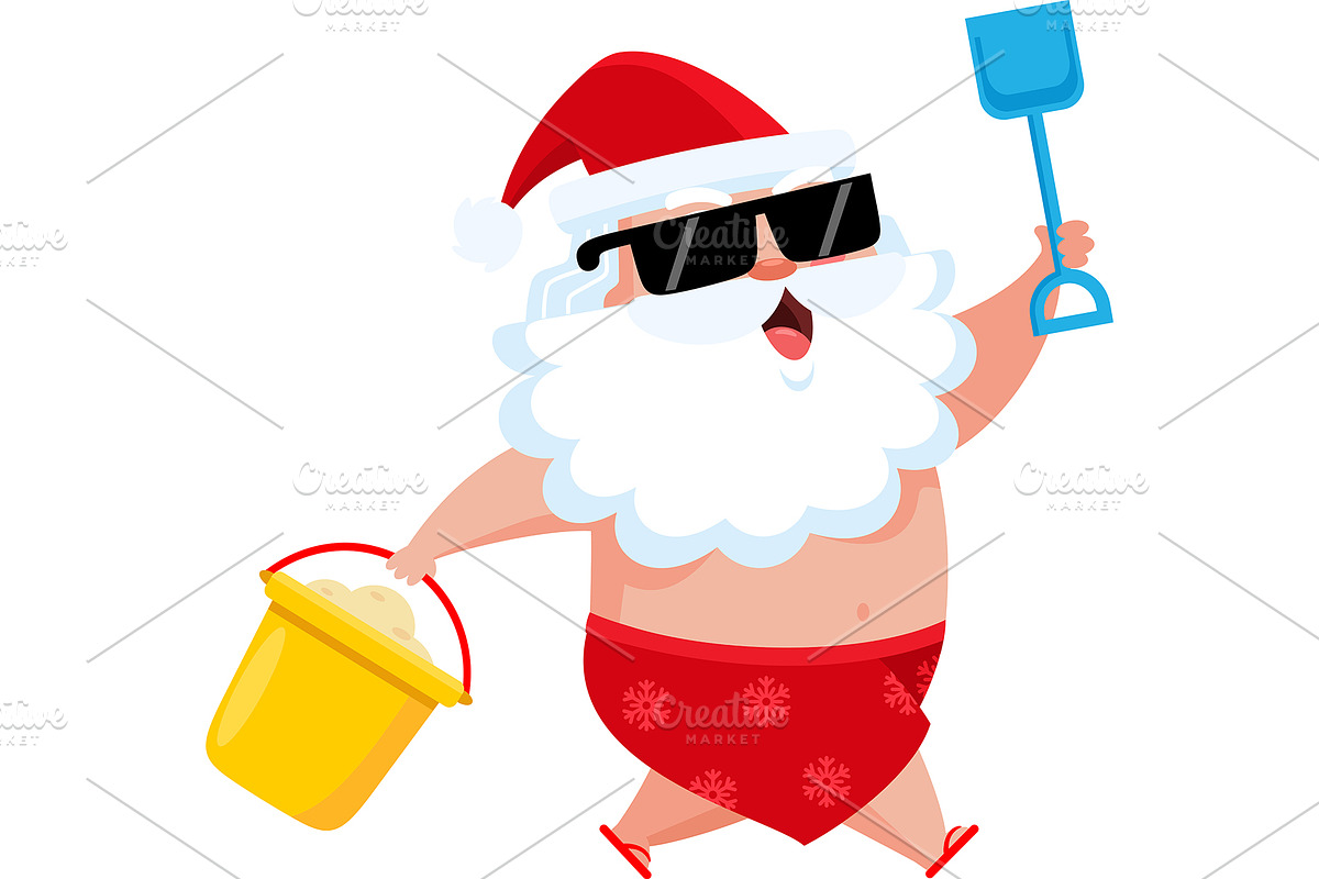 Santa Claus Running With Sand Bucket, an Illustration by HitToon
