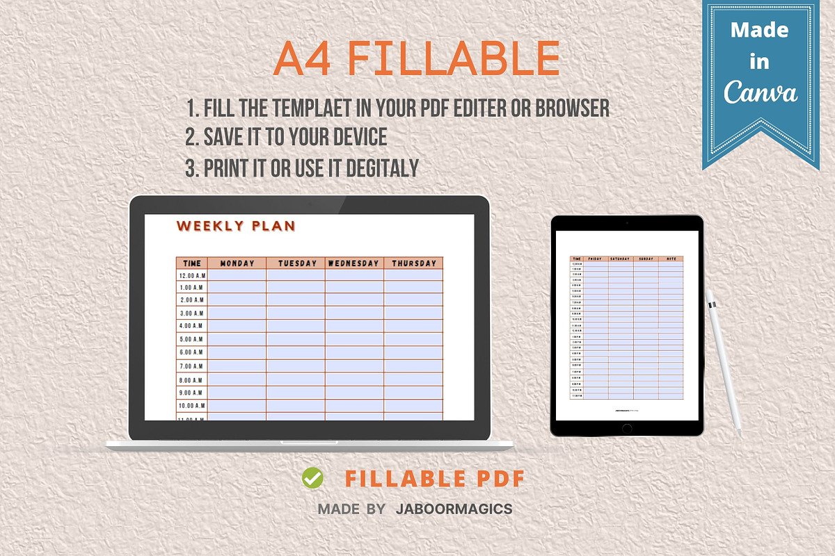 Weekly Planner Template, Canva, a Templates & Theme by Jaboor Magics (Photo 4 of 5)