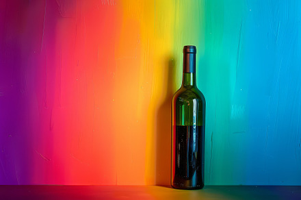 A green wine bottle is prominently p, a Photo by Tanuart