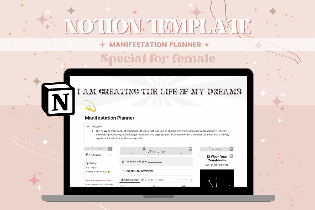 Manifestation Notion Template, a Templates & Theme by bellaROSEworkshop (Photo 1 of 10)