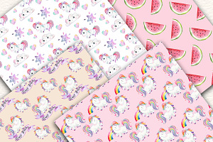 Baby Unicorn Watercolor Patterns