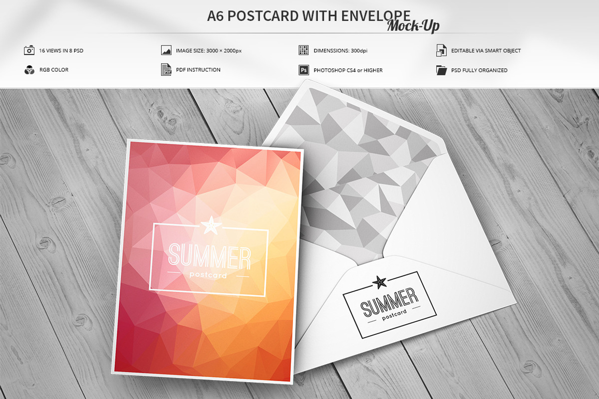 A6 Postcard with Envelope Mock-Up, a Print Template by MassDream (Photo 1 of 11)