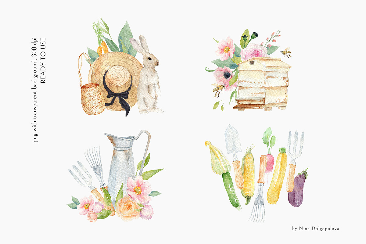Watercolor Gardening Clipart, PNG, an Illustration by NiKO (Photo 2 of 7)