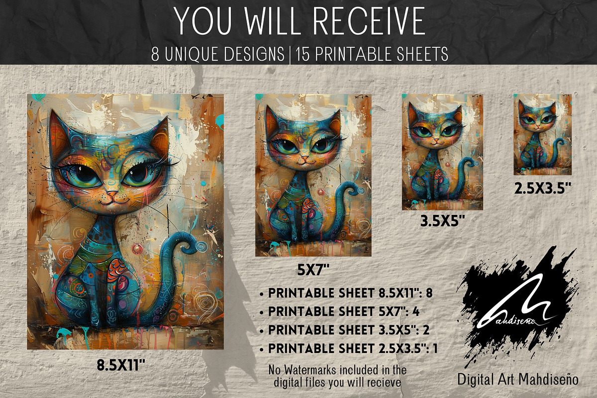 Cute Quirky Cat, Junk Journal Pages, an Animal Illustration by Digital Art Mahdiseño (Photo 2 of 9)