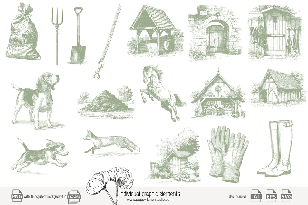80 line art Horse Stable clip art, an Animal Illustration by Poppy Lane Studio (Photo 5 of 12)