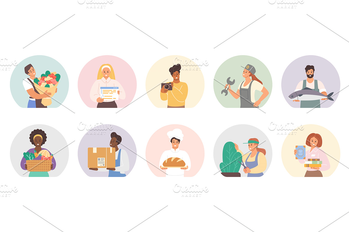 Diverse Professionals Selling, a Person Illustration by Lemberg Vector