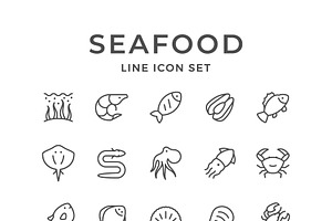 Set Line Icons Of Seafood