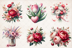 Watercolor Valentine's Day Flowers