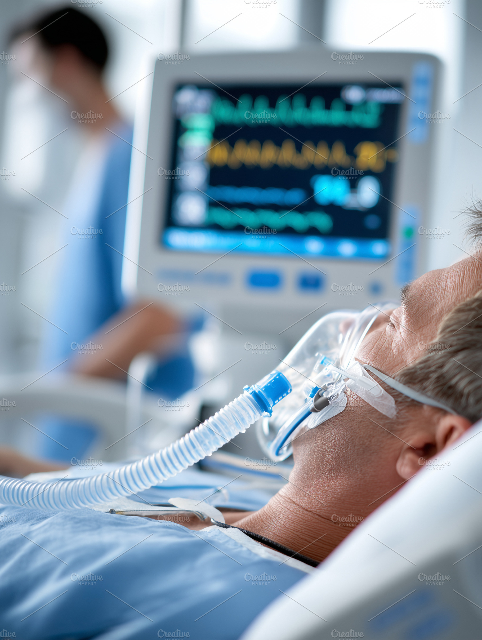 Hospital patient lying in intensive, a Health & Medical Photo by MistyDay