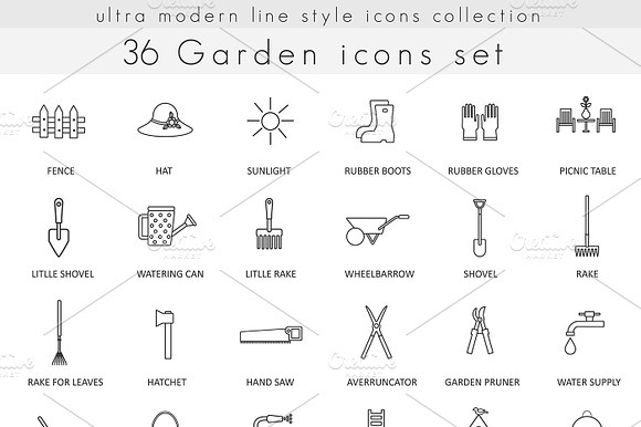 36 Garden Line Icons Set