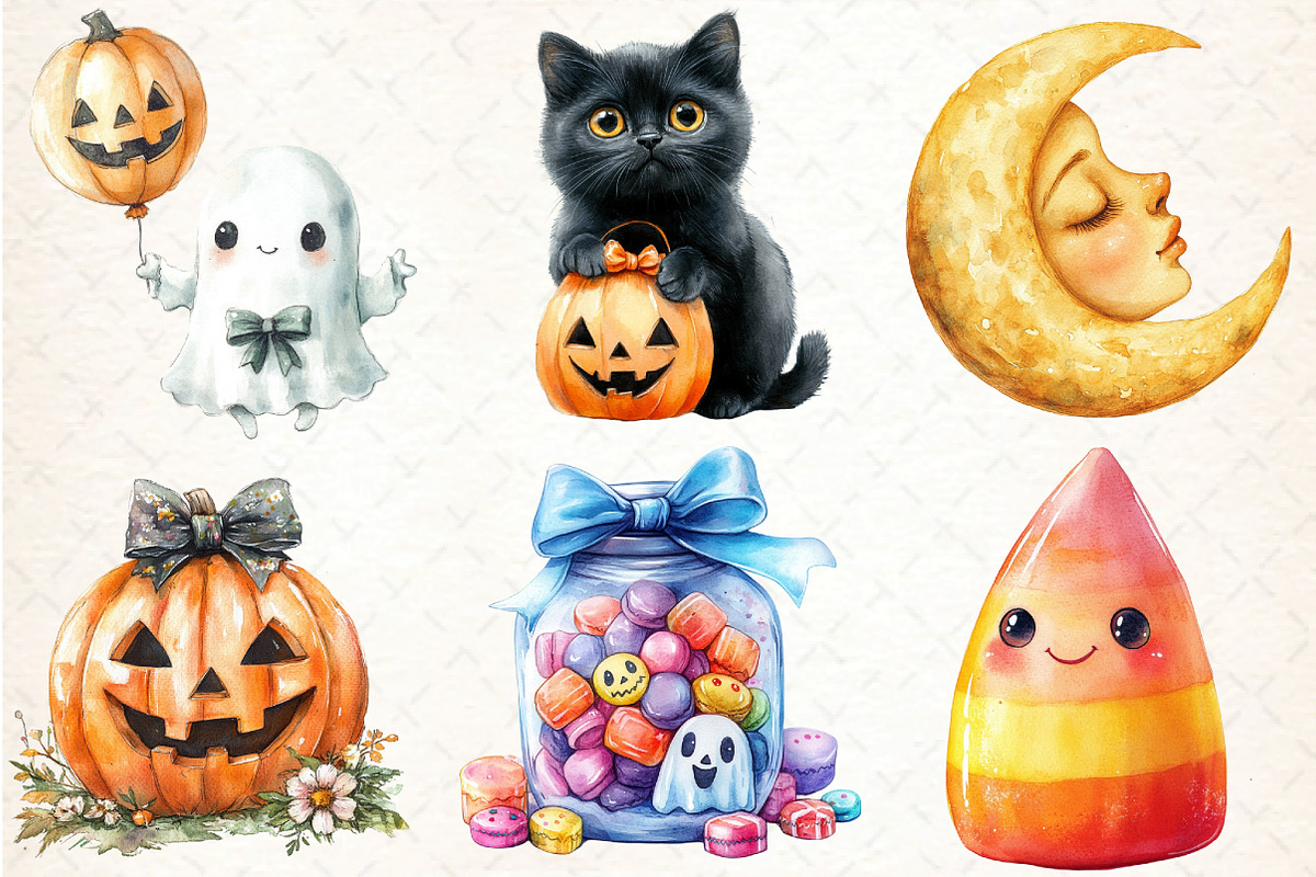 Cute Pastel Halloween Clipart Bundle, an Illustration by DreamCafeArt (Photo 3 of 6)