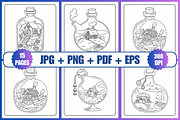 Fairy Bottle Cottage Coloring Pages, a Decorative Illustration by Coco Bloom (Thumbnail 3 of 6)