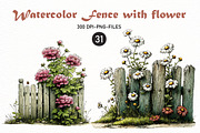 Watercolor Fence with Flowers, a Seasonal Illustration by Designworld (Thumbnail 1 of 9)