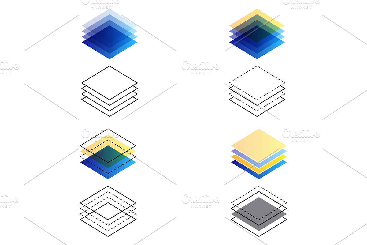 Layered paper colour stacks set, a Solid Icon by LongQuattroArt