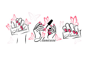 Butterfly manicure logo set. Nail, an Object Illustration by Nenahliadava Design