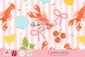 Coastal Lobster Seamless Pattern
