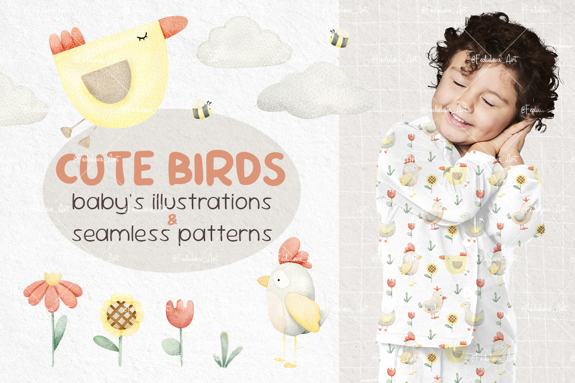 Baby birds. Seamless patterns, an Illustration by Fedulova Art ...