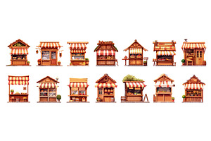 Outdoor kiosks cartoon vector set, an Object Illustration by Stock-Smart-Start
