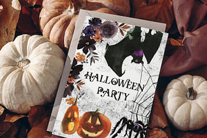 Halloween Watercolor Floral Clipart