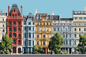 Colorful buildings in a city scene, a Photo by Beautiful things
