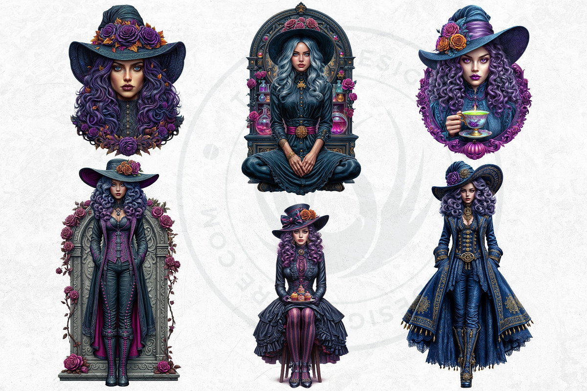 Fantasy witches clipart Set, a Person Illustration by ThatsDesignArt (Photo 8 of 10)