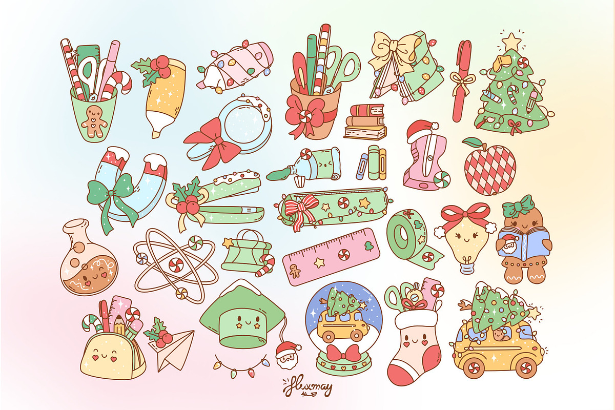 Cute Christmas School Clipart Bundle, an Education Illustration by Huxmay (Photo 5 of 7)