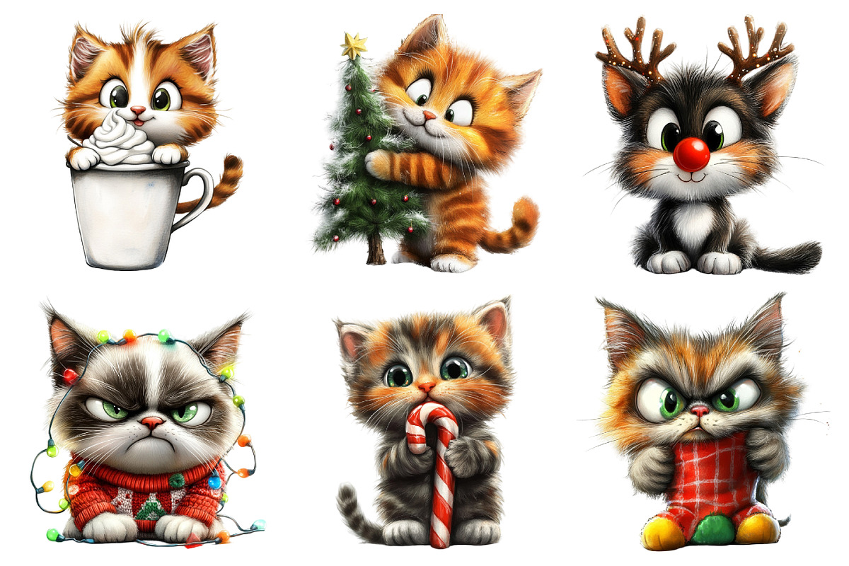 Whimsical Christmas Cat Clipart, an Illustration by Daily.Designs (Photo 3 of 5)
