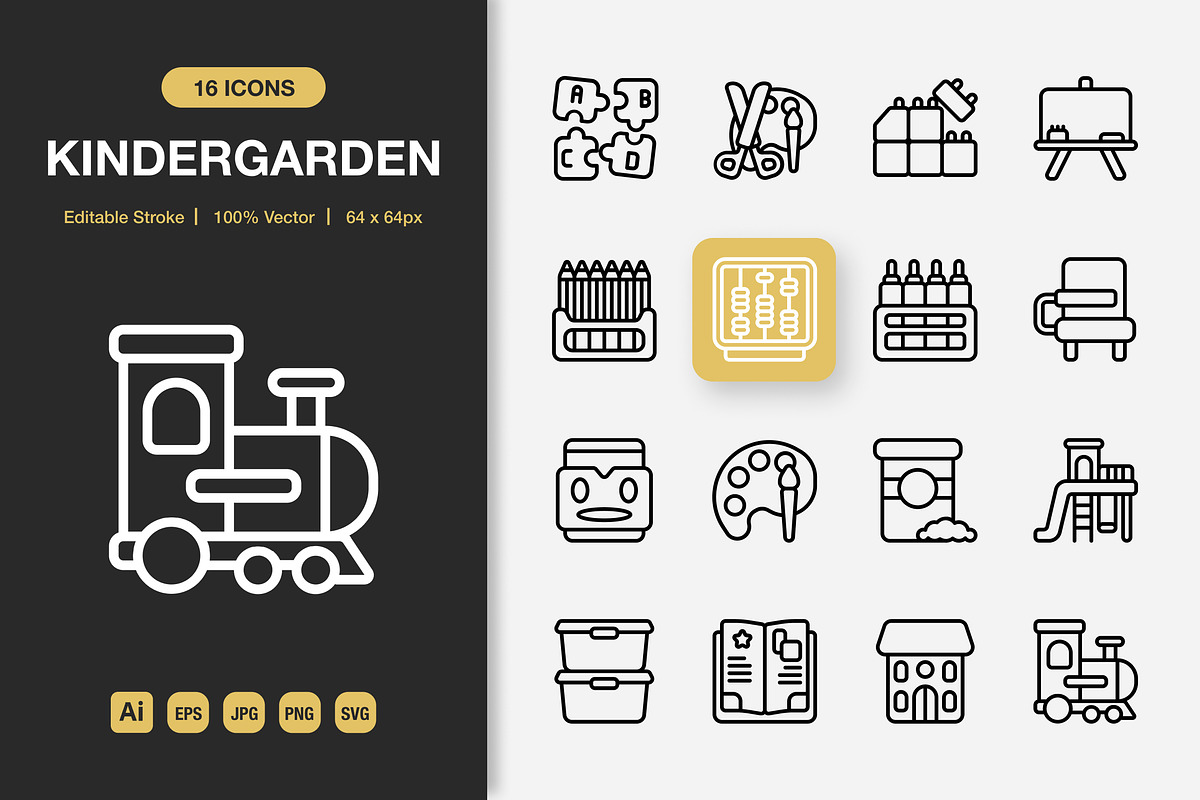 Kindergarden Outline Icons, an Outline Icon by Spacepixel Creative