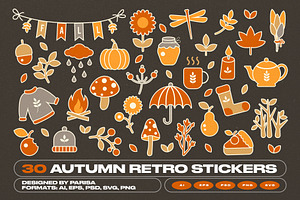 30 Autumn Retro Stickers
