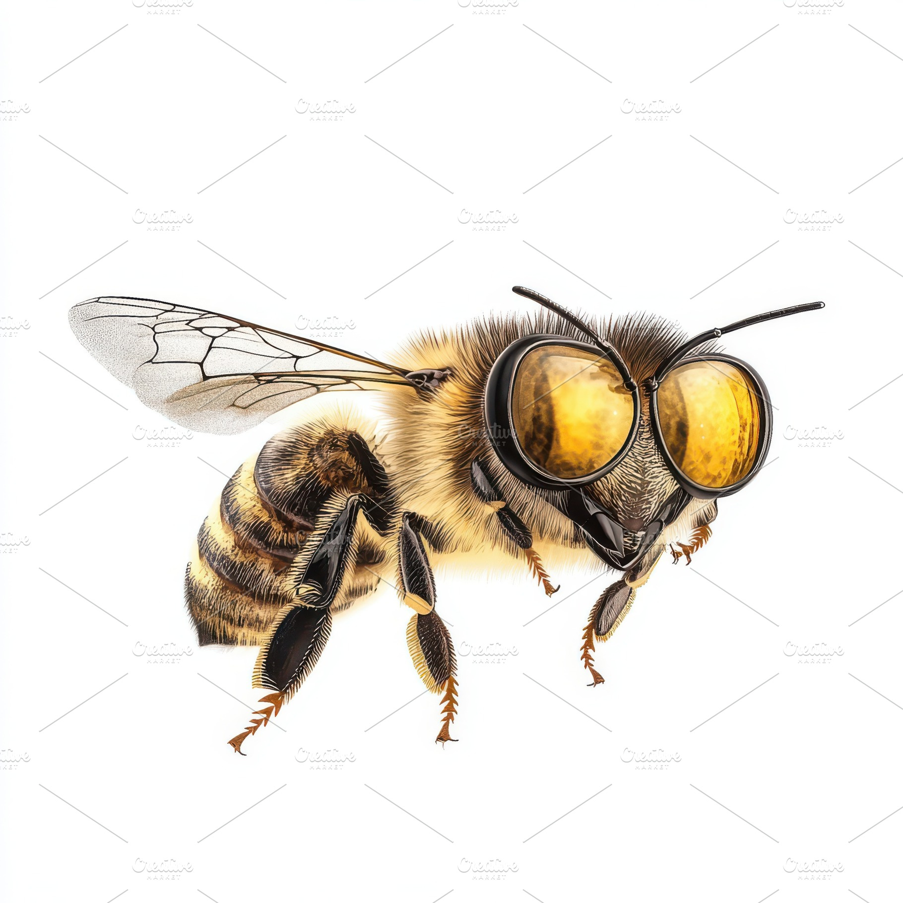 Honeybee in flight detailed view buz, an Animal Photo by Pixeness Studio