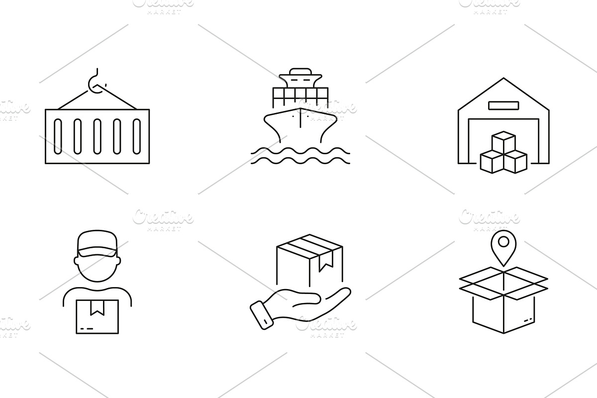 Distribution and Logistic Line Icons, a Transportation Illustration by Gentle Studio