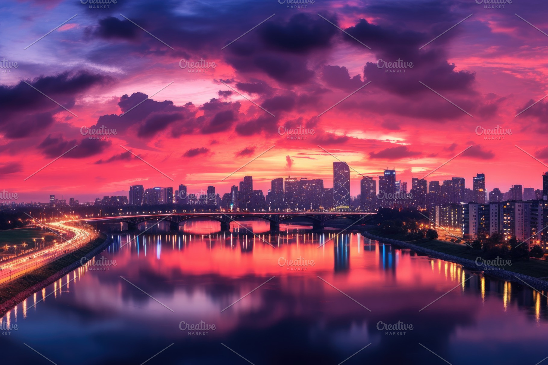 A stunning sunset over a river, with, a Photo by Iftikhar Alam