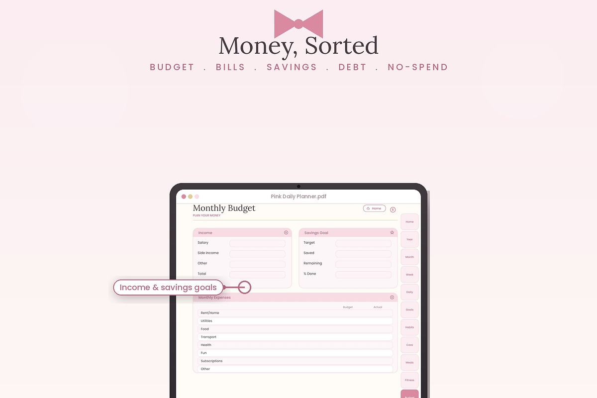 Pink Daily Planner | Hyperlinked, a Poster Template by HeavensStar (Photo 8 of 12)