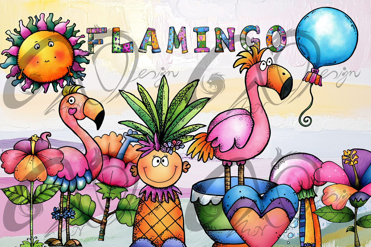 Clipart Kit of Funky Flamingo, an Animal Illustration by NiiiNArt (Photo 4 of 8)