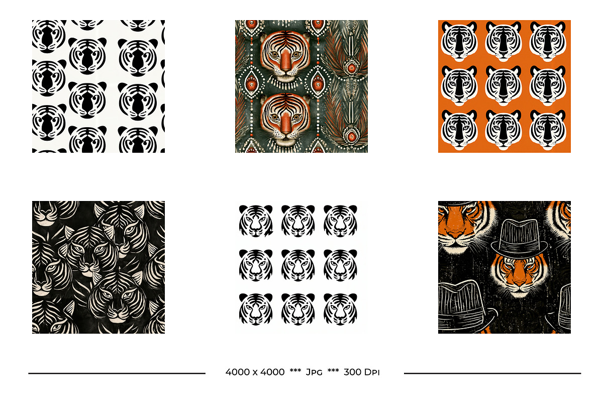 Tiger Retro Art Style Designs, a Pattern Graphic by karenfoleyphoto (Photo 3 of 9)