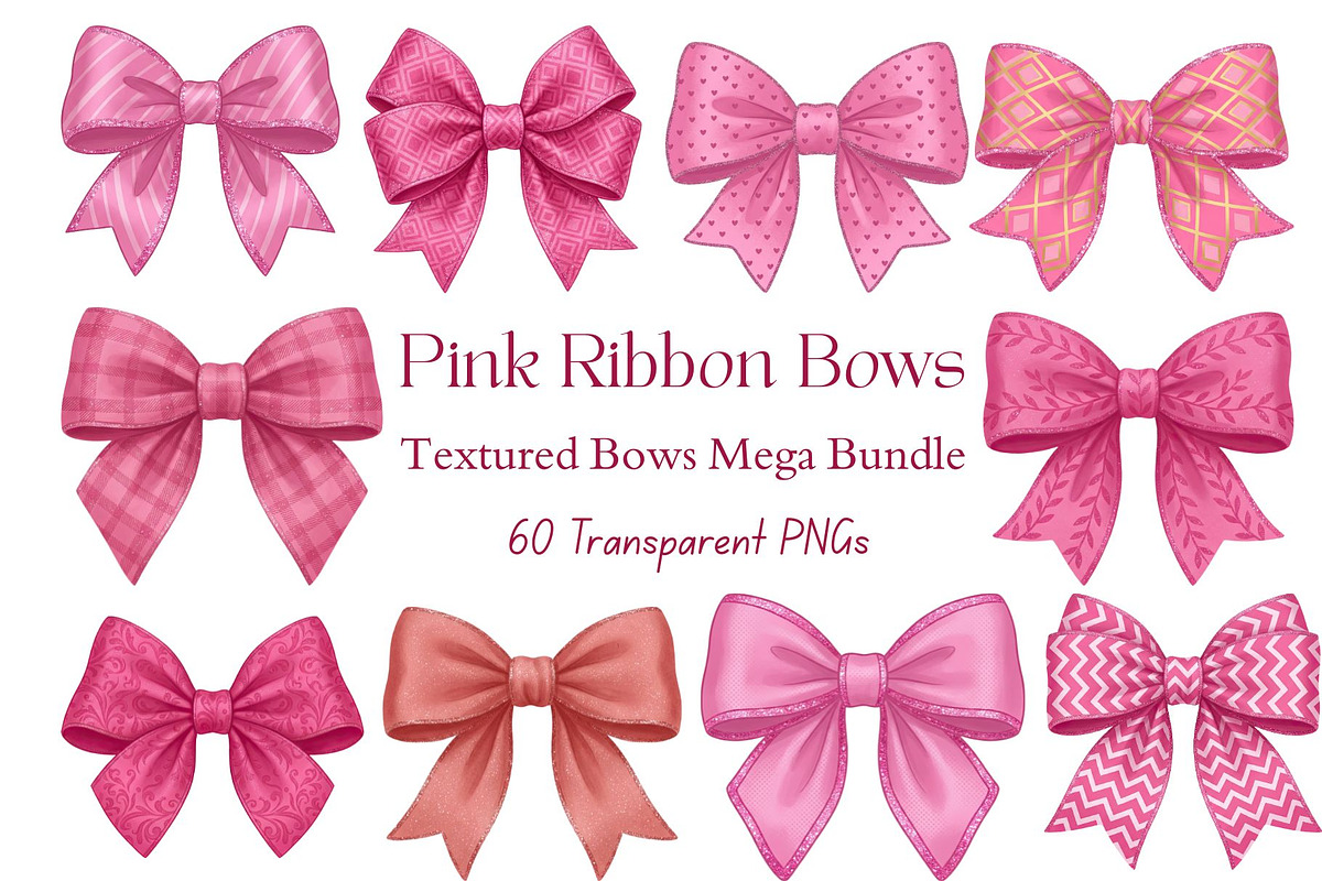 Pink Textured Bows Mega Bundle, a Decorative Illustration by Stellalunarts (Photo 1 of 7)