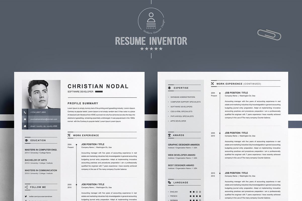 Resume Template, a Resume Template by ResumeInventor (Photo 2 of 6)