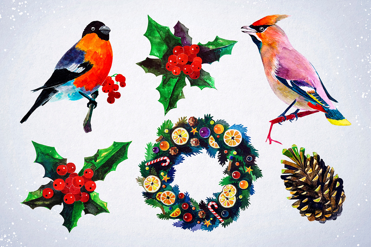 Merry Christmas Watercolor Clipart, an Illustration by BLAZTIGRA (Photo 2 of 3)