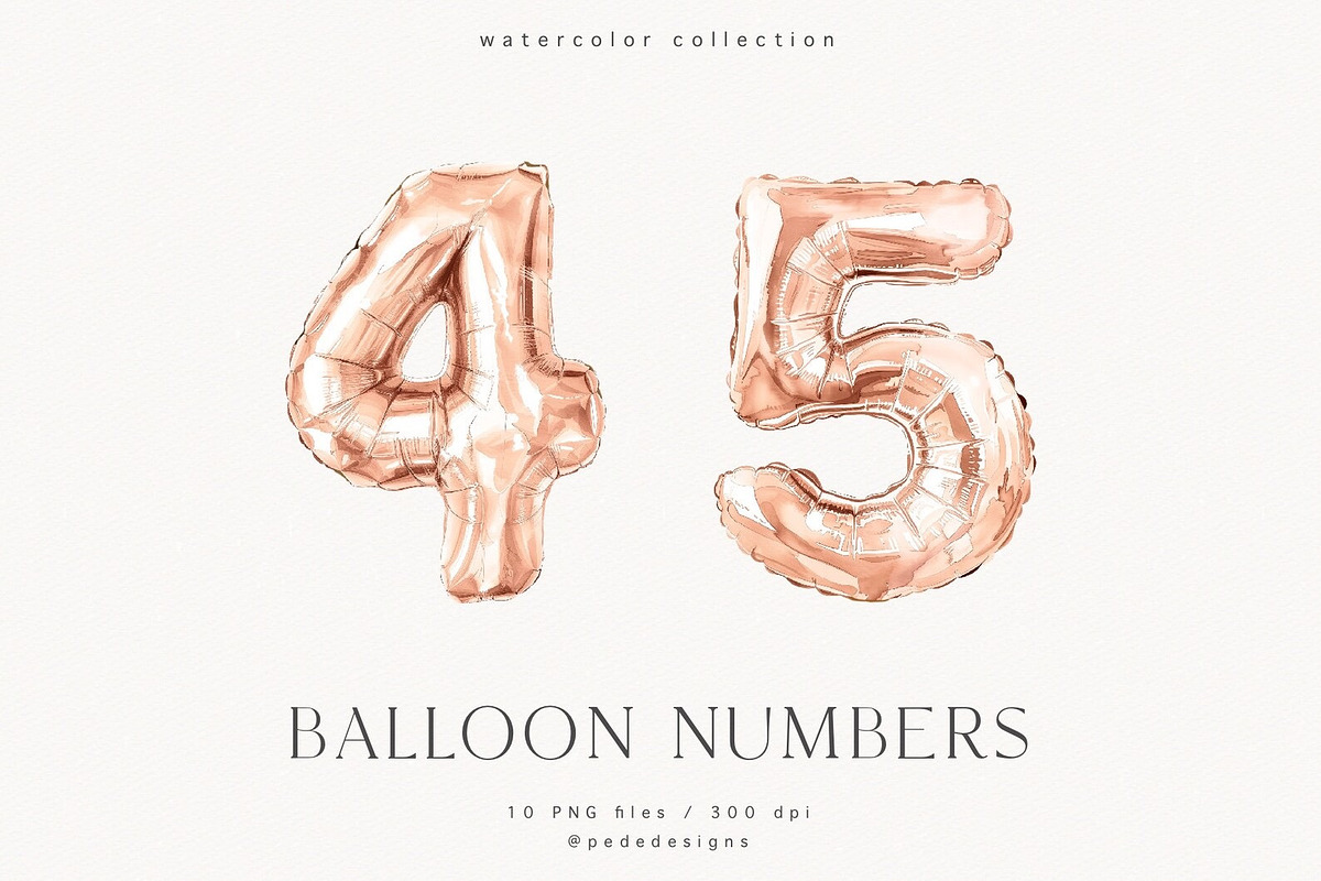 Rose Gold Balloon Numbers, a Decorative Illustration by PeDe Designs (Photo 4 of 7)