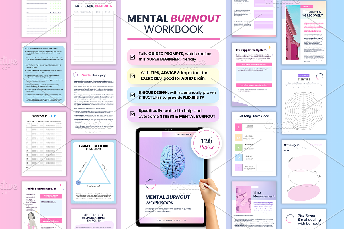 Stress Relief Burnout Workbook, a Print Template by PlannersByBee (Photo 1 of 5)