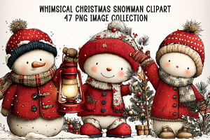 Whimsical Christmas Snowman Clipart, an Illustration by Dream Creation